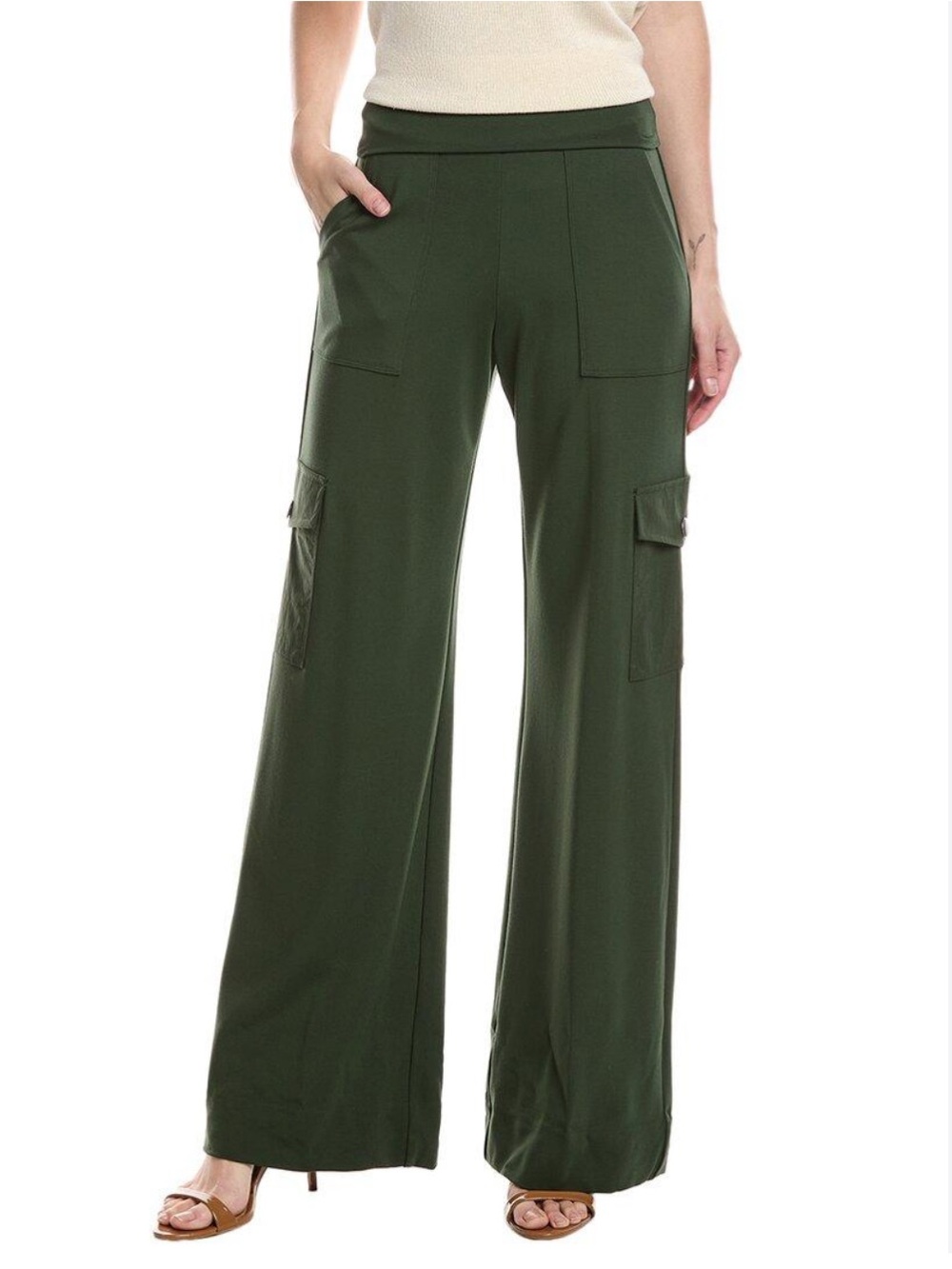Cabi Chargo High-Rise Wide-Leg Cargo Pants in Olive Green M